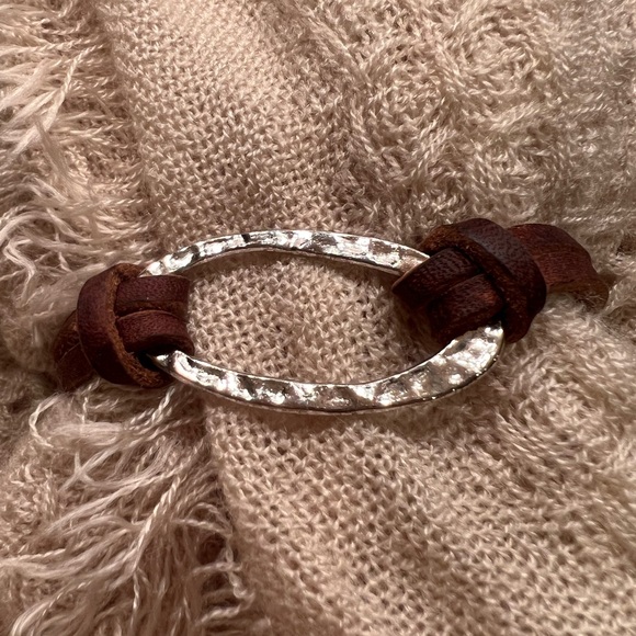 Leather & Silver Tone Bracelet with Toggle Clasp - Picture 3 of 10